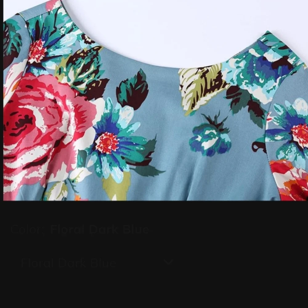 Mint Limit 1950s Retro Rockabilly Short Sleeve Blue Floral Flare Dress Sze Small - Picture 6 of 12